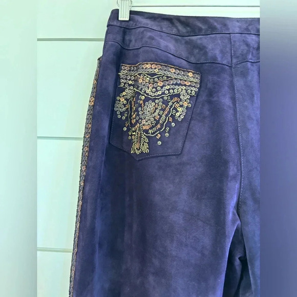 Carlisle Purple Embroidered Suede Pants - Picture 3 of 4